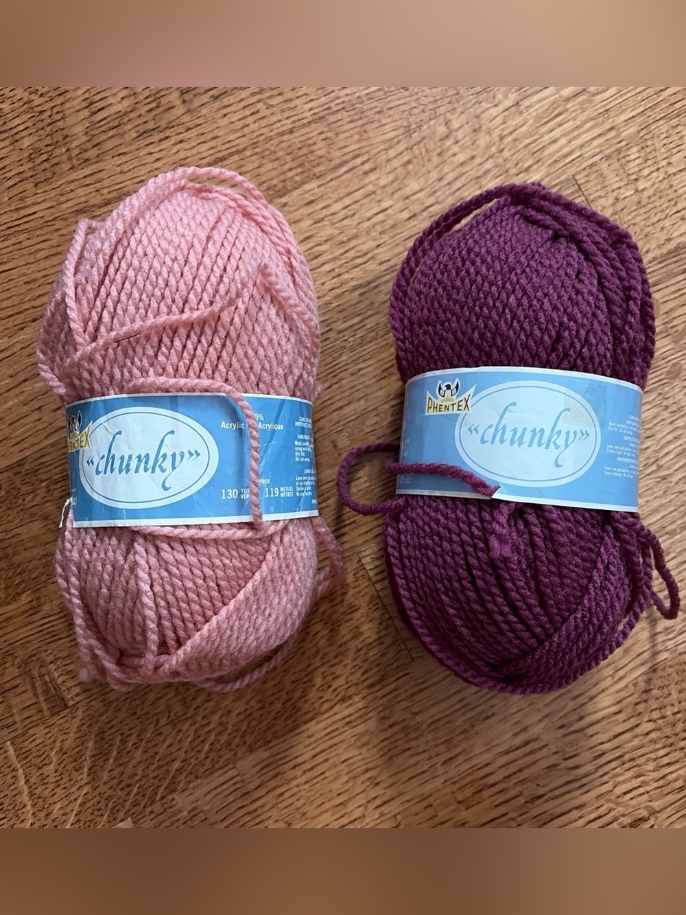 Lot of 2 Vintage Phentex Chunky Yarn 2-Ply Acrylic Miami Mauve China Pink Bulky